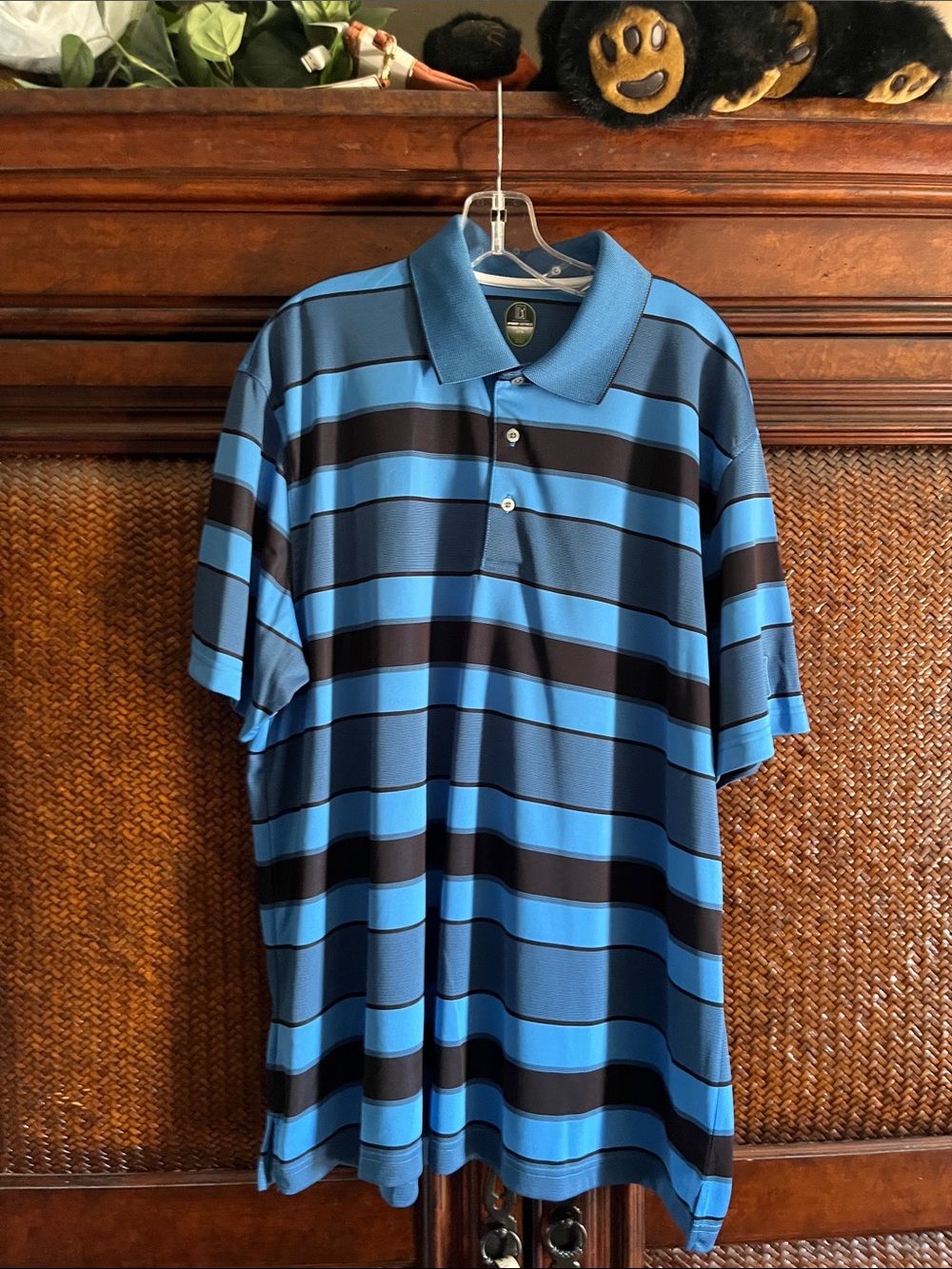 PGA Tour Blue and Black Striped Polo